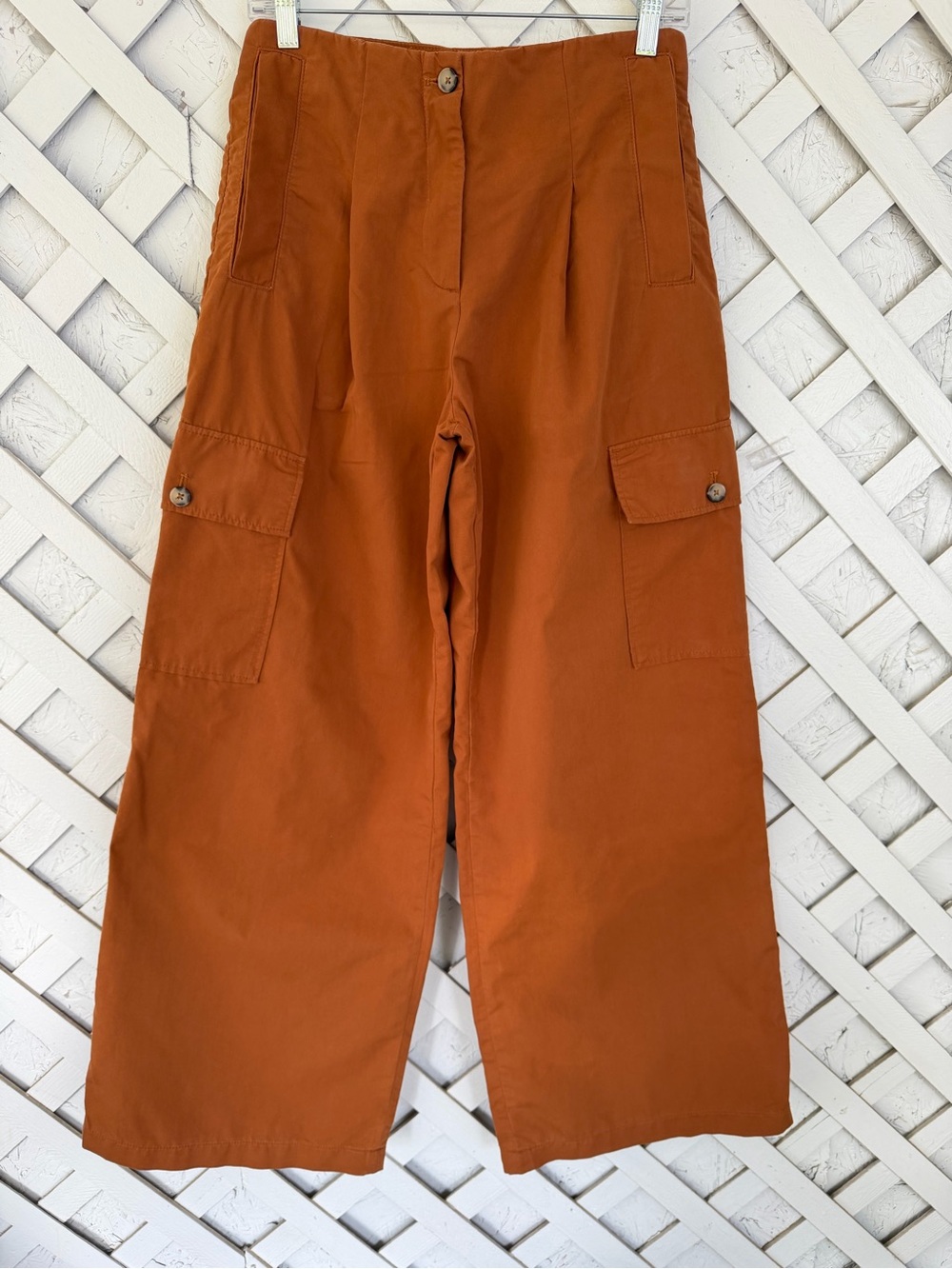 Maeve Anthropologie Chino Sz ST Cargo Trousers Wide Leg Caramel Fall